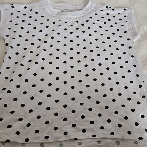 Suzy Shier Organic Cotton Lace Detail Sleeveless Polka Dot Top XS White/ Black - Picture 15 of 16